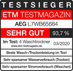 AEG L7WBA60680 Waschtrockner / DualSense - schonende Pflege / 8 kg Waschen / 5 kg Trocknen / D / energiesparend / Mengenautomatik / Nachlegefunktion / ProSteam - Auffrischfunktion / 1600 U/min