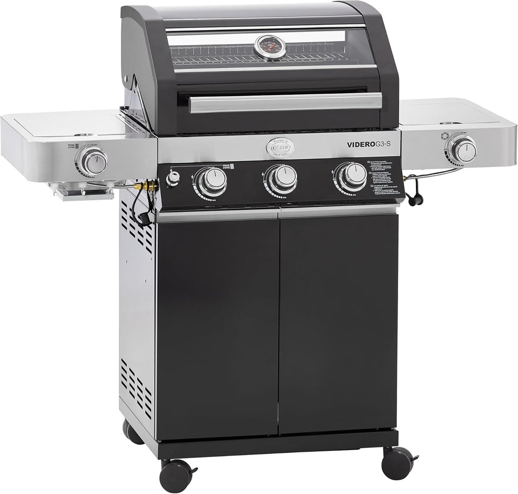 RÖSLE Elektrogrill BBQ-Portable Videro E2-P, tragbarer Tischgrill mit 2 Brennern, Warmhalterost und Deckel mit Glaseinsatz, pulverbeschichteter Stahl, schwarz/silbern
