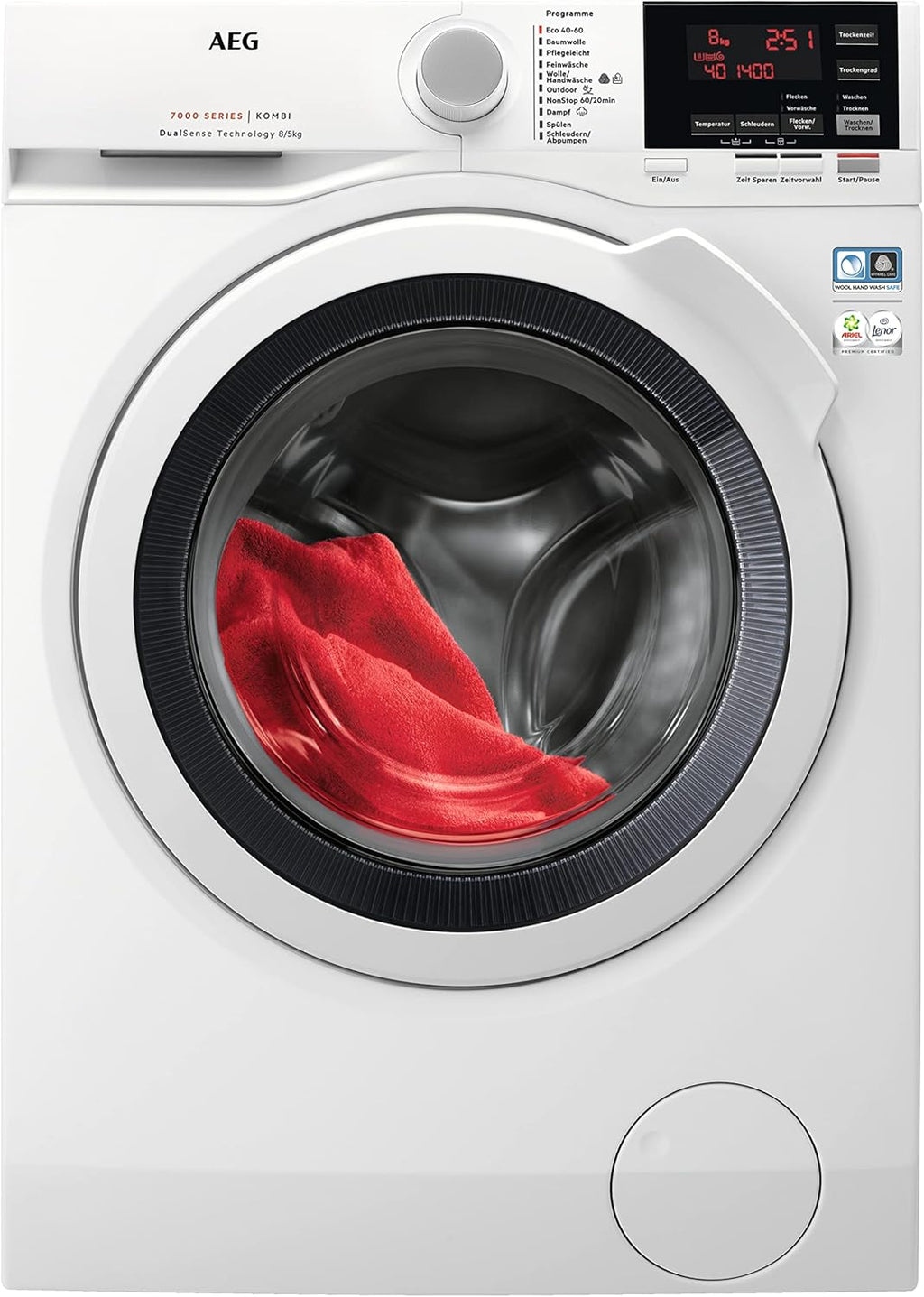 AEG L7WBA60680 Waschtrockner / DualSense - schonende Pflege / 8 kg Waschen / 5 kg Trocknen / D / energiesparend / Mengenautomatik / Nachlegefunktion / ProSteam - Auffrischfunktion / 1600 U/min Weiß