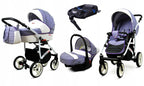 BabyLux® Bambimo Kinderwagen Set 3 in 1 - White Lux - incl. Babywanne, Buggy Sportsitz, Auto-Babyschale - Autositz - Kinderwagenset - Kombikinderwagen mit Wickeltasche, Regenschutz usw.