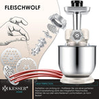 KESSER® 3 in 1 Universal Küchenmaschine K-KM 3000 mit Fleischwolf Knetmaschine Multifunktionale Rührmaschine 5,5L Schüssel mit 3 Rührwerkzeuge, 1,5L Entsafter, Zubehör-Set, Pasta & Gebäckformen