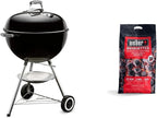 Weber Classic Kettle barbecue au charbon de bois, surface de cuisson Ø 57cm, barbecue avec couvercle et cuve en acier emaillé, thermomètre intégré au couvercle, trépied et roues - Noir (1341504)