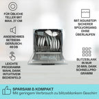 Klarstein  ia 8 - Spülmaschine, Geschirrspüler, Freistehend, Teilintegriert, F, 55 cm breit, 8 Maßgedecke, 6 Programme, Aquastop, silber