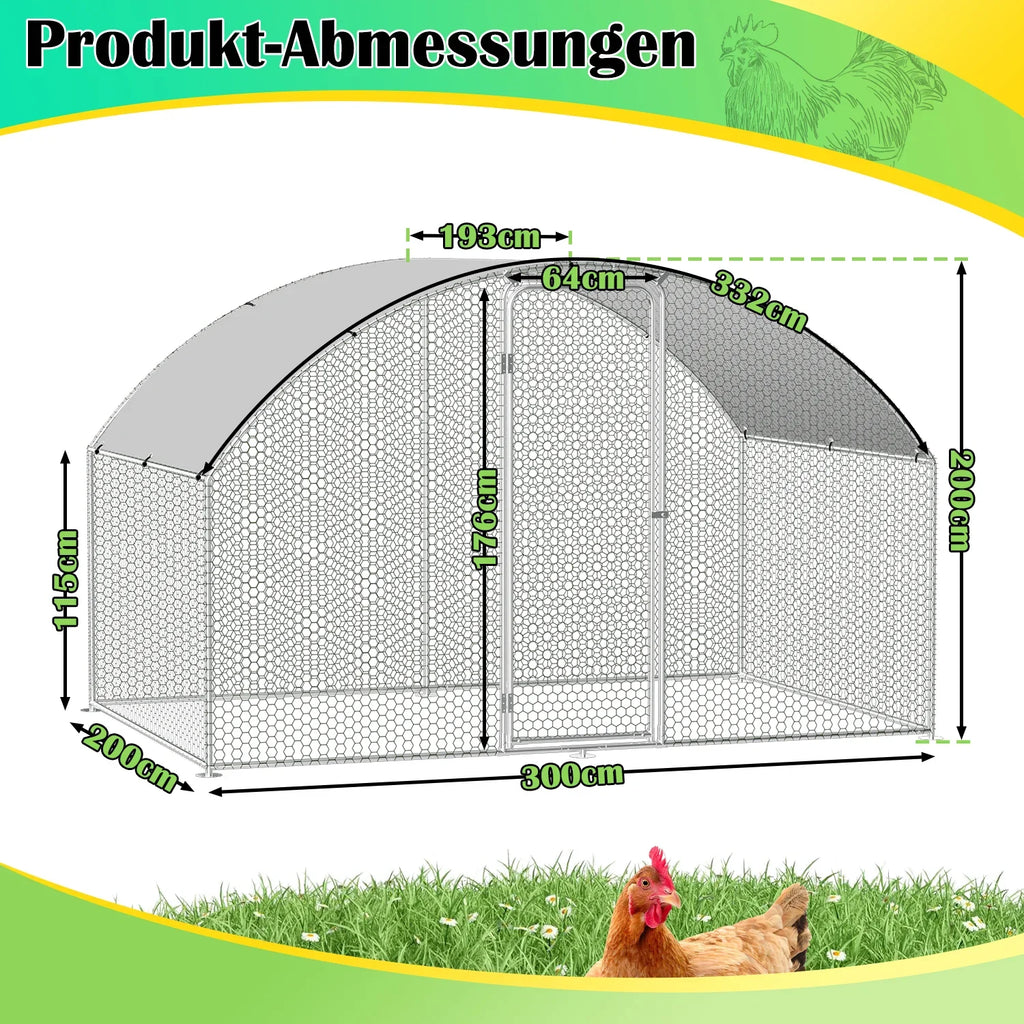 Sonnewelt Hühnerstall Freilaufgehege Kuppeldach Verzinktem Stahl 3x2x2m