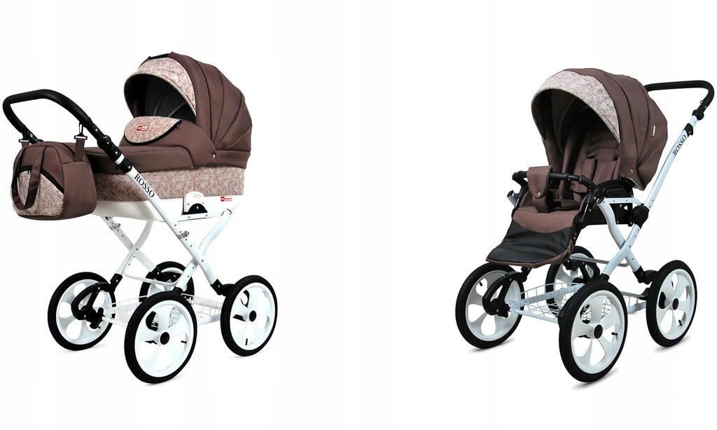 BabyLux® Bambimo Kinderwagen Set 2 in 1 - Rosso - incl. Babywanne, Buggy Sportsitz - Kinderwagenset - Kombikinderwagen mit Wickeltasche, Regenschutz, Moskitonetz, Cupholder usw.