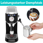 CASABREWS Espresso Siebträgermaschine 20 Bar, Edelstahl-Espressomaschine mit professionellem Milchaufschäumer, Klein Kaffeemaschine Espresso für Cappuccino, Latte & Macchiato, 1L Wassertank, Schwarz