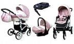 BabyLux® Bambimo Kinderwagen Set 3 in 1 - White Lux - incl. Babywanne, Buggy Sportsitz, Auto-Babyschale - Autositz - Kinderwagenset - Kombikinderwagen mit Wickeltasche, Regenschutz usw.