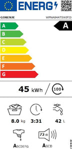 Gorenje WPNA 84 SATSWIFI Waschmaschine mit Dampffunktion / 8 kg / 1400 U/Slim Line/ConnectLife WiFi/Total AuaStop/Inverter PowerDrive Motor/Edelstahltrommel/Kindersicherung/EEK A