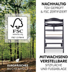 hauck Hochstuhl Beta+ Newborn Set Premium Dark Grey - Babyhochstuhl Set ab Geburt mit Neugeborenen Aufsatz Bouncer, Sitzpolster und Essbrett - Dark Grey