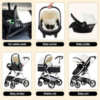 Gcarebb 3 in 1 Kinderwagen, Buggy Mit Auto Babyschale, Mit Höhenverstellbarer Kinderwagen Komplettset, KombiKinderwagen Mit Aluminiumrahmen für Neugeborene 0-4 Jahre