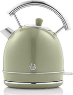 Swan Retro Frühstücks-Set 1,8 L Wasserkocher, 2 Scheiben Breitschlitz-Brottoaster, 20L Digital-Mikrowelle, 6 Leistungsstufen, Timer, Spiegeltür, Vintage Design, Grün, Einheitsgröße