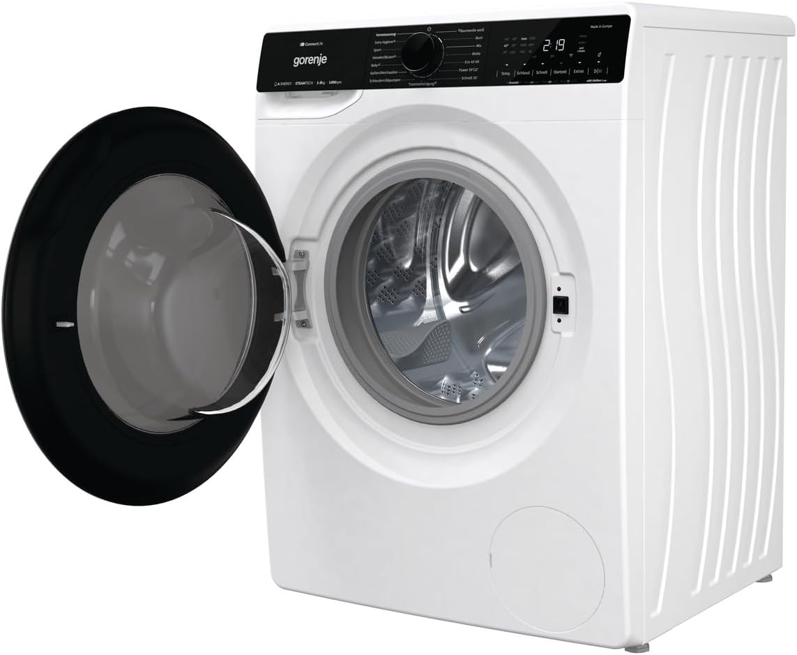Gorenje WPNA 84 SATSWIFI Waschmaschine mit Dampffunktion / 8 kg / 1400 U/Slim Line/ConnectLife WiFi/Total AuaStop/Inverter PowerDrive Motor/Edelstahltrommel/Kindersicherung/EEK A