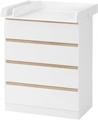 WOLTU Wickelkommode mit abnehmbarer Wickelaufsatz, Wickeltisch Baby, Wickelregal, Kommode mit 4 Schubladen, Höhe 110 cm, Weiß + Hochglanz Weiß