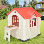 Maison Chef House -Thème Burger Bar - Table de Pique Nique Cabane de Jardin Anti-UV en Plastique 164x124x132 cm Bleu/Rose/Jaune