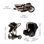 3 in 1 Kombikinderwagen 3 in 1 Reisesysteme Kinderwagen Infant Hochlandschaft Liegender Buggy Kinderwagen Neugeborenen Kinderwagen Faltbarer Standardkinderwagen (906 White)