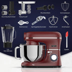 Fentic 6-in-1 Küchenmaschine – 2000W – Mit Fleischwolf, 1,5L Entsafter, Gemüseschneider und Mehr – Knetmaschine mit 6,2L Rührschüssel, Rührhaken, Knethaken, Schlagbesen und Spritzschutz (Schwarz)