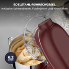 Fentic 6-in-1 Küchenmaschine – 2000W – Mit Fleischwolf, 1,5L Entsafter, Gemüseschneider und Mehr – Knetmaschine mit 6,2L Rührschüssel, Rührhaken, Knethaken, Schlagbesen und Spritzschutz (Schwarz)