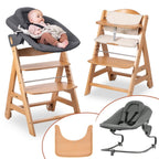 hauck Hochstuhl Beta+ Newborn Set Premium Dark Grey - Babyhochstuhl Set ab Geburt mit Neugeborenen Aufsatz Bouncer, Sitzpolster und Essbrett - Dark Grey