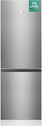 Heinrichs Fridge Freezer Combination 175 Litres, Cooling Volume 122 L, Freezer 53 L, LED Interior Lighting, Fridge Door Hinge, Changeable, Quiet 39 dB, Large Freezer Boxes, 7 Temperature Levels, inox