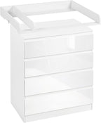 WOLTU Wickelkommode mit abnehmbarer Wickelaufsatz, Wickeltisch Baby, Wickelregal, Kommode mit 4 Schubladen, Höhe 110 cm, Weiß + Hochglanz Weiß