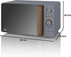 Swan Nordic SM22036WHTN Digitale Mikrowelle, Griff in Holzoptik, Gehäuse mit weicher Haptik und matter Oberfläche, 800 W, Baumwollweiß