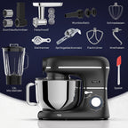 Fentic 6-in-1 Küchenmaschine – 2000W – Mit Fleischwolf, 1,5L Entsafter, Gemüseschneider und Mehr – Knetmaschine mit 6,2L Rührschüssel, Rührhaken, Knethaken, Schlagbesen und Spritzschutz (Schwarz)