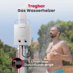 AS132 Chauffe-eau instantané au gaz 5 l - 50 mbar - Chauffe-eau GPL - Pour camping-car, camping, douche, lavage de cheval