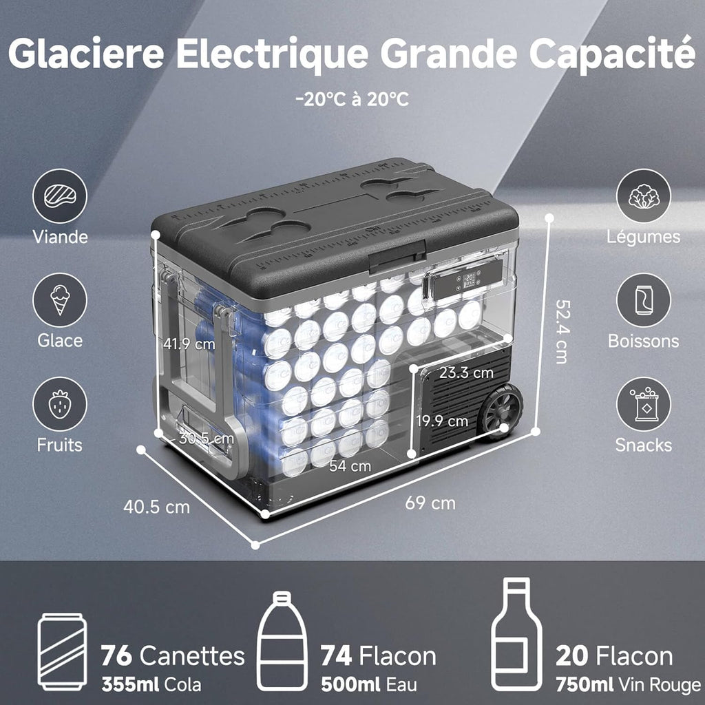 45L Glacière à Compresseur,Glaciere Électrique -20℃ à 20℃,Frigo Camion APP&Bouton Contrôle,12/24V DC et 100-240V AC Glaciere Camping Pour Voiture,Camion,Bateau et Prise De Courant -