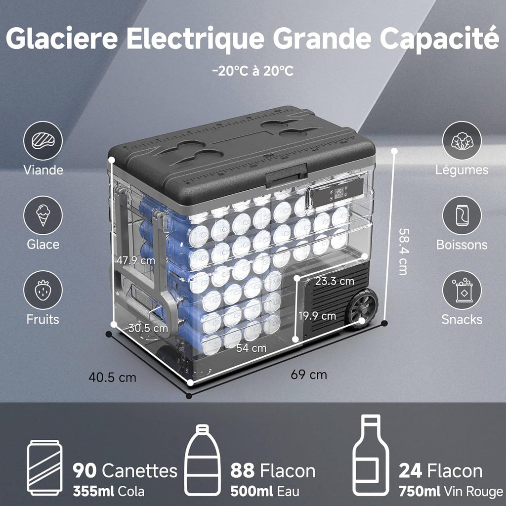 45L Glacière à Compresseur,Glaciere Électrique -20℃ à 20℃,Frigo Camion APP&Bouton Contrôle,12/24V DC et 100-240V AC Glaciere Camping Pour Voiture,Camion,Bateau et Prise De Courant -