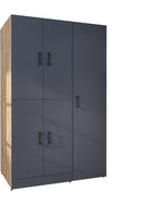 ROOMART Dora - Armoire de machine à laver - Pour sèche-linge et machine à laver - En 4 couleurs - Avec portes et panneau coulissant - Blanc - Chêne blanc - Chêne anthracite - Chêne blanc (chêne blanc)