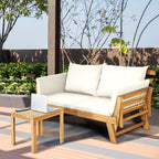 Chaise Longue Convertible avec Coussin Canapé de Jardin 2 en 1 en Bois d’Acacia avec Accoudoir Réglable pour Patio Piscine Jardin Blanc/Gris/Bleu/Rouge