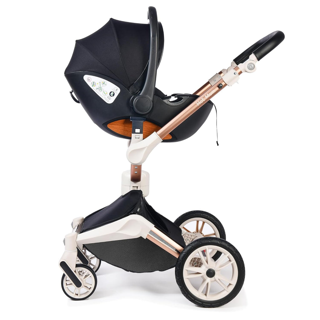 Hot Mom Kinderwagen set mit 360° Drehfunktion, Kombikinderwagen 3-in-1. Ausgestattet mit PU-Reifen und Kunstledersitz und viele weitere Zubehören, Dunkelgrau