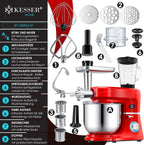 KESSER® 3 in 1 Universal Küchenmaschine K-KM 3000 mit Fleischwolf Knetmaschine Multifunktionale Rührmaschine 5,5L Schüssel mit 3 Rührwerkzeuge, 1,5L Entsafter, Zubehör-Set, Pasta & Gebäckformen