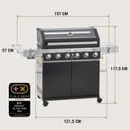 RÖSLE Elektrogrill BBQ-Portable Videro E2-P, tragbarer Tischgrill mit 2 Brennern, Warmhalterost und Deckel mit Glaseinsatz, pulverbeschichteter Stahl, schwarz/silbern
