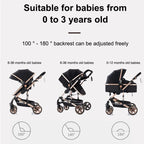 YAZOCO kinderwagen 3 in 1 Buggy Babybett Komplett Set Einem Klick Zusammenklappbarer Kinderwagen, KombiKinderwagen Aluminiumrahmen für Neugeborene Sitzzubehör (1 schwarz)