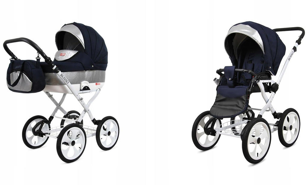 BabyLux® Bambimo Kinderwagen Set 2 in 1 - Rosso - incl. Babywanne, Buggy Sportsitz - Kinderwagenset - Kombikinderwagen mit Wickeltasche, Regenschutz, Moskitonetz, Cupholder usw.