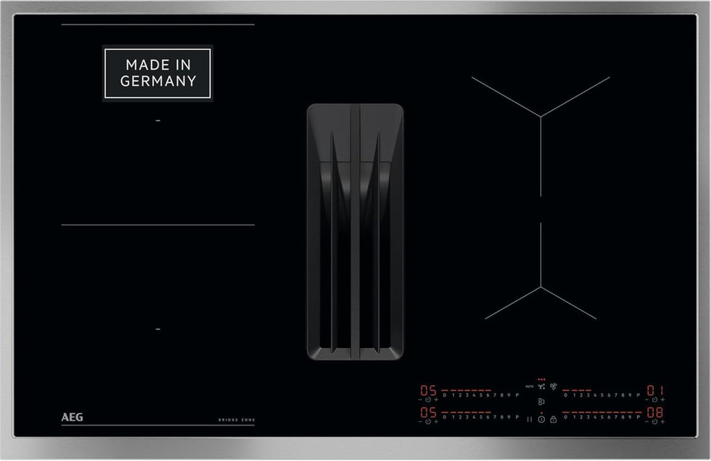 AEG Induktionskochfeld autark 80cm mit Dunstabzug / Made in Germany / 4 Flex-Kochzonen mit Bridge (Kombination 2er Zonen) / Auto-Funktion des Dunstabzugs / Aktivkohlefilter / COLI84COXB