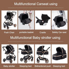 YAZOCO kinderwagen 3 in 1 Buggy Babybett Komplett Set Einem Klick Zusammenklappbarer Kinderwagen, KombiKinderwagen Aluminiumrahmen für Neugeborene Sitzzubehör (1 schwarz)