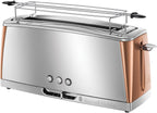 Russell Hobbs Toaster [für 2 Scheiben] Luna Edelstahl Kupfer (extra breite Toastschlitze, inkl. Brtchenaufsatz, 6 Brunungsstufen + Auftau- & Aufwrmfunktion, 1550W) 24290-56