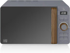 Swan Nordic Frühstücksset, Wasserkocher, 1,7 l, 2200 W, Breitschlitz-Toaster, 2 Scheiben, digitale Mikrowelle 20 l, modernes Design, Holzoptik, grau