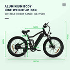 Hitway BK9 E-Bike - 500W Motor, 48V 15Ah, 26 x 4.0 Fat Tire - All-Terrain Mountain E-Bike