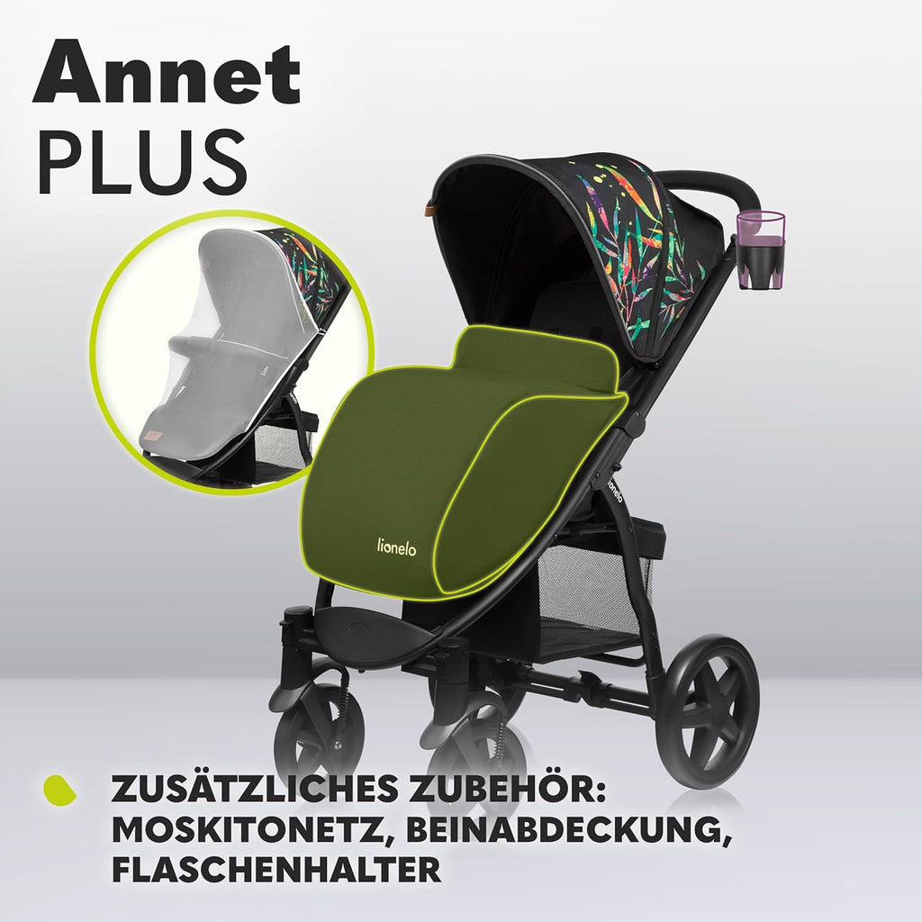 LIONELO Annet Plus Buggy bis 22 kg mit Liegefunktion, Kinderwagen klein zusammenklappbar mit Zubehör, Eva-Schaum-Räder, Moskitonetz, Fußdecke Getränkehalter, Korb
