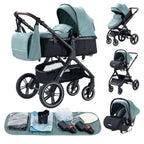 YAZOCO kinderwagen 3 in 1, Zusammenklappbar kinderwagen mit Wickeltasche,Komplettset Becherhalter,Moskitonetz, Fußabdeckung,Sitzzubehör (4 Rosa)
