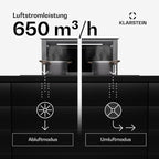 Klarstein Downdraft-Dunstabzugshaube, Versenkbare Abzugshaube, Leise Dunstabzugshauben mit Filter, Dunstabzugshaube 60cm, Umluft/Abluft Dunsthaube mit 10 Stufen, Dunstabzug 576 m³/h Luftstrom