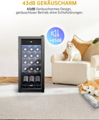 WIE Wine Fridge Compressor 53 Litres 18 Bottles Drinks Fridge Small Wine Cabinet Small Wine Fridge with Glass Door, Full Glass Design Door with LED Touch Panel, Anti-UV, Wine Fridge 5-18°C