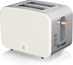 Swan Nordic 20 L digitaler Mikrowellenherd, 6 Leistungsstufen, 800 W Leistung, 30-Minuten-Timer, einfache Reinigung, Abtaumodus, modernes Design, Griff in Holzoptik, mattwei