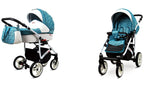 BabyLux® Bambimo Kinderwagen Set 3 in 1 - White Lux - incl. Babywanne, Buggy Sportsitz, Auto-Babyschale - Autositz - Kinderwagenset - Kombikinderwagen mit Wickeltasche, Regenschutz usw.