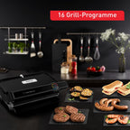 Tefal OptiGrill Elite XL Kontaktgrill, automatische Garzeitanpassung, perfekte Ergebnisse, 16 Programme, digitales Display mit Garstufenanzeige, abnehmbare XL-Platten, Elektrogrill, schwarz, GC760812