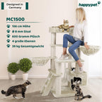 HAPPYPET Kratzbaum große Katzen XXL Jacob - Katzenbaum Deckenhoch, Stabil und Massiv mit Sisalsäulen und Dicker Bodenplatte, Ideal für Schwere Rassen
