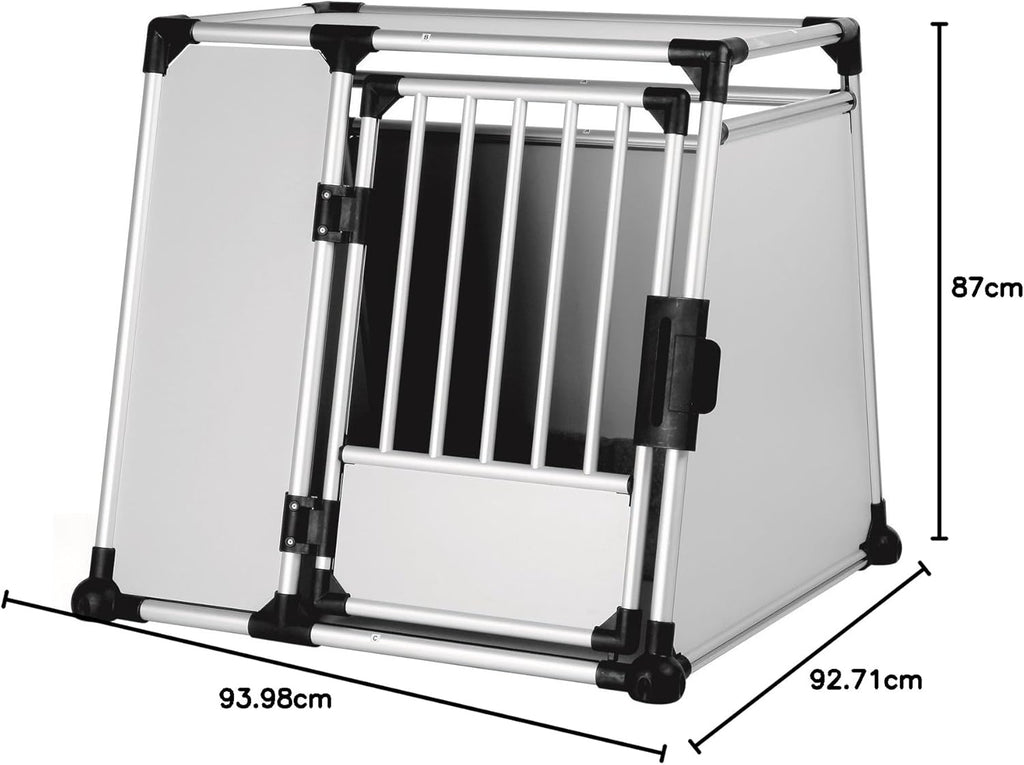TRIXIE Hunde-Transportbox, Aluminium, L: 92 x 64 x 78 cm, grafit, rutschfste Liegematte, Klettleiste am Boden, Sicherheitsverschluss, stabil und geruscharm, hochgeschlossene Wnde - 39338